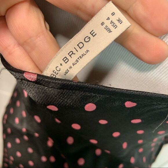 Bec + Bridge Kylie Satin Wrap Midi Pink Polka Dot Q15 - Picture 11 of 12